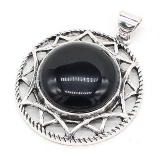 Black Obsidian Natural Stone Round Pendant Necklace Healing Gemstone Big Pendant - Picture 2 of 2